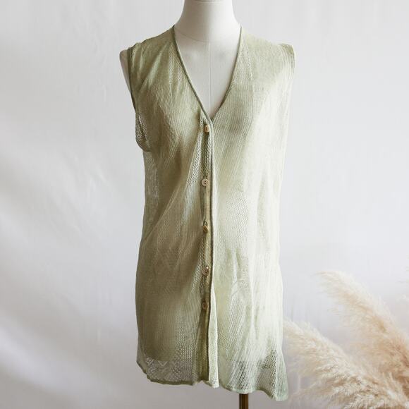 LAMBERTO LOSANI Mint Green Knit vest cardigan size M - Picture 1 of 3